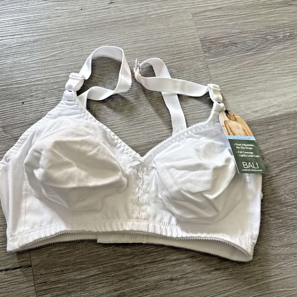 Bali Bra Double Support Cotton Blend Wireless Bra, White, 36D